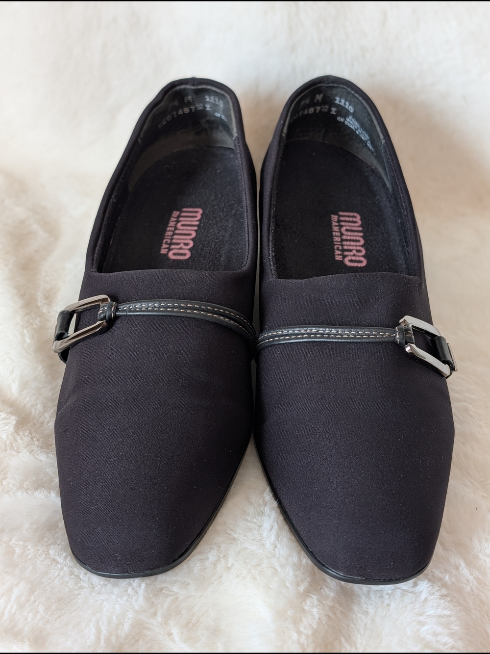 Munro Black Square-Toe Loafers with Decorative Buckle